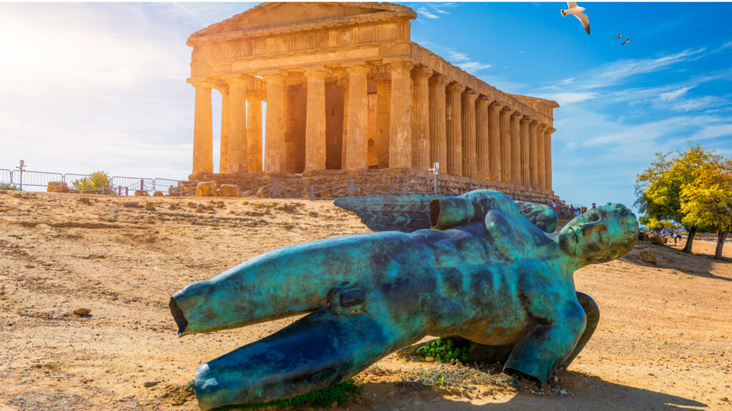 Greek temple and statue in the Valley of the Temples